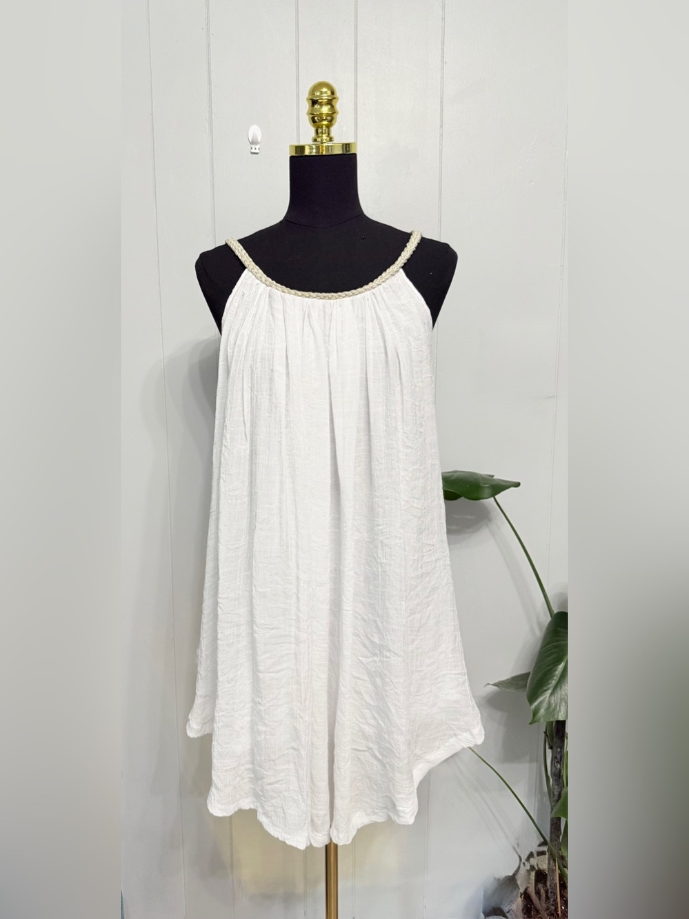 White Beaded-Strap Mini Dress